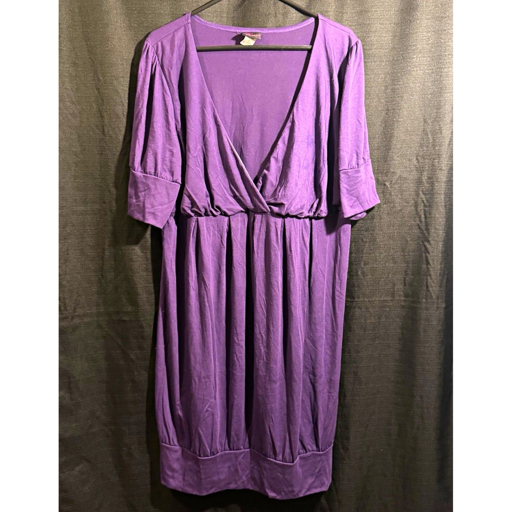 Vintage Torrid Purple Faux Wrap Empire Waist Dress Size 2 2X 3/4 Sleeve Plus